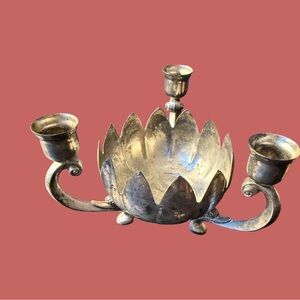 Vintage Leonard Lotus Centerpiece Triple Candle Holder